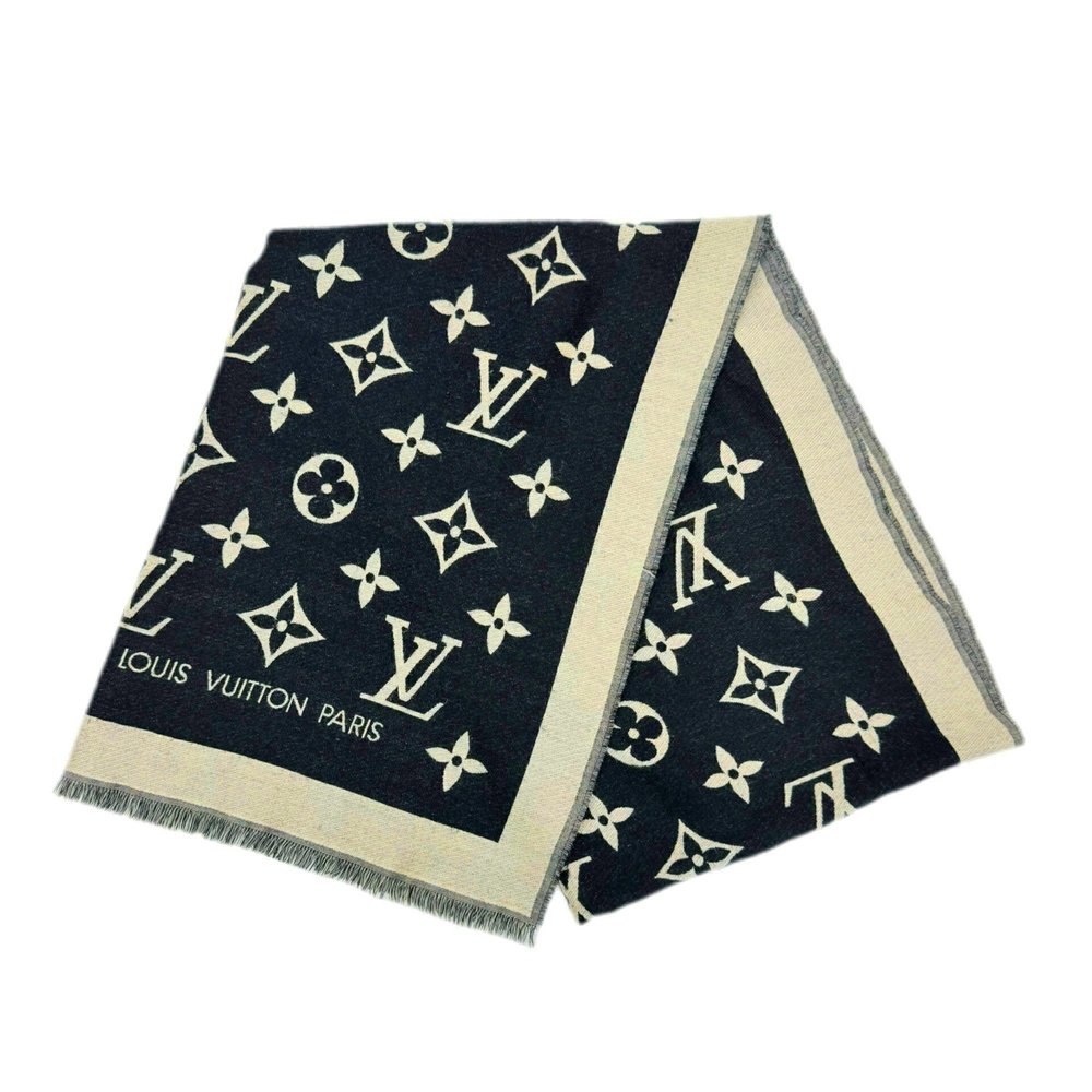 Louis Vuitton Black and Cream Monogram Scarf